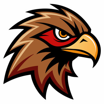 A detailed hawk head with sharp feathers and an aggressive look, perfect for a sports logo