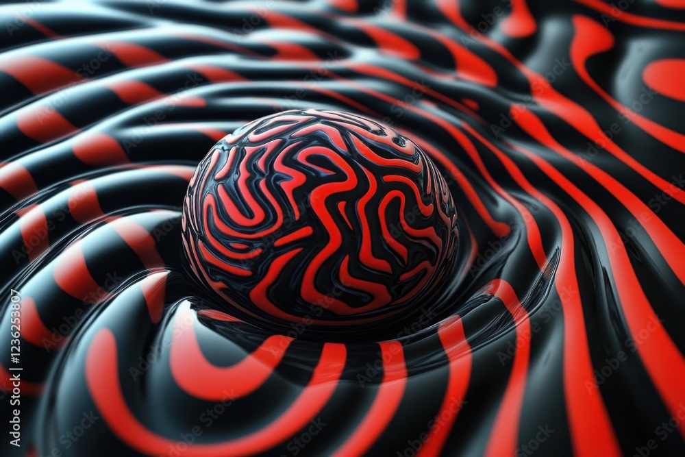 Poster vivid patterns created by a sphere resting on a vibrant textured surface