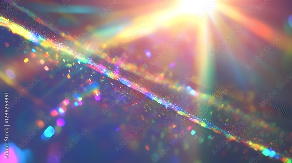 Aufkleber Vibrant and mesmerizing rays of multicolored light bursting through the atmosphere creating a dazzling kaleidoscope of shimmering iridescent radiance and ethereal transcendental splendor