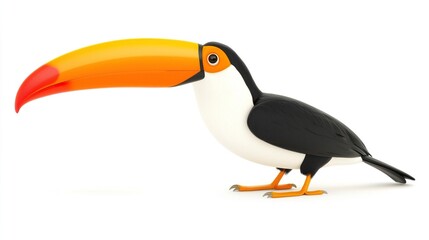 Naklejka premium Colorful Cartoon Toucan with Large Beak on White Background