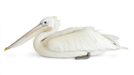 Elegant White Pelican Resting Gracefully on a White Background