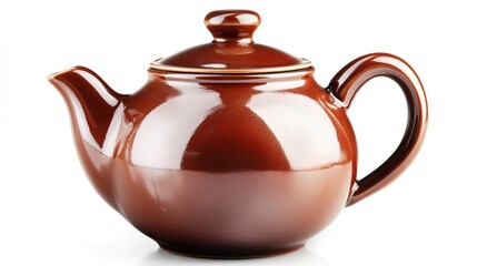 Elegant Brown Ceramic Teapot with Lid and Curved Handle