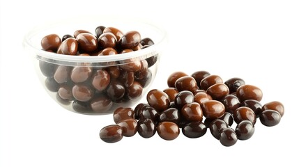 Obraz premium Assorted Chocolate Coated Candy in Clear Container and Pile