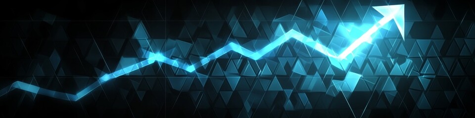 Obraz premium Abstract Glowing Blue Line Chart Ascending on a Dark Geometric Background, Representing Growth.