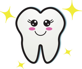 Tooth cartoon expressing clean, healthy, happy and glowing. Illustration for dentist logo or decoration for tooth health education.