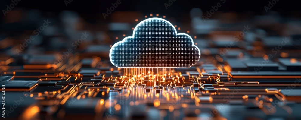 Poster glowing cloud servers with futuristic data streams depicting digital transformation and innovation i