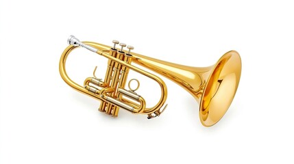 Obraz premium Golden Trumpet Against White Background for Music Enthusiasts