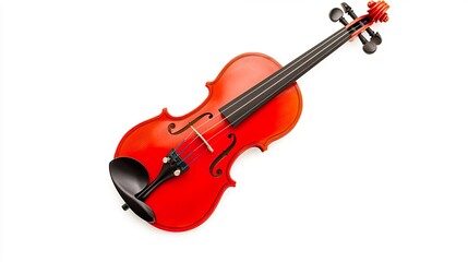 Fototapeta premium Bright Red Violin on White Background Showcasing Musical Instrument