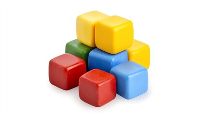 Obraz premium Colorful Plastic Blocks Stacked on White Background for Kids Play