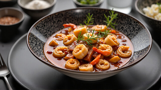 Delectable chupe de camarones in elegant bowl, culinary artistry