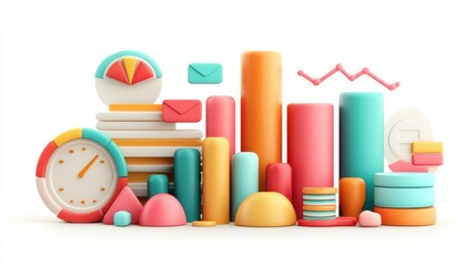 Vibrant and minimalist graphic featuring various shapes icons and visual elements representing the analysis and reporting of capital expenditure data and financial information