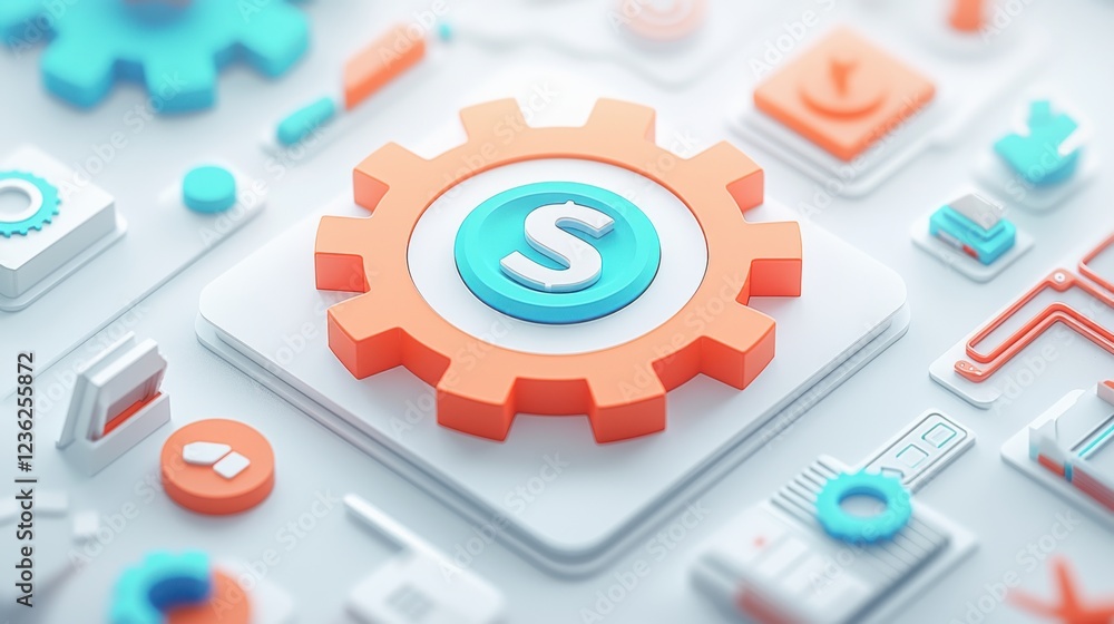Poster visually striking and informative icon design showcasing gears and cogs as symbols of finance invest