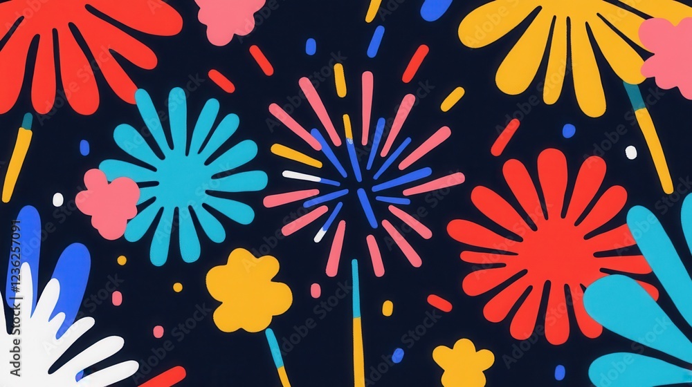 Poster vibrant colorful fireworks exploding in the night abstract background with sparks bursts and illumin