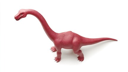 Fototapeta premium Bright Pink Dinosaur Figure with Long Neck on White Background