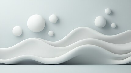 Minimal abstract grid composition featuring soft glowing spheres in flowing wavelike motion against a clean serene backdrop  The smooth