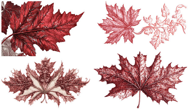1830s Red Maple Leaf, intricate engraving style, deep red tones, autumn vibes, vintage leaf art, fall decor, nature engraving, autumn art, seasonal home decoration, rustic style