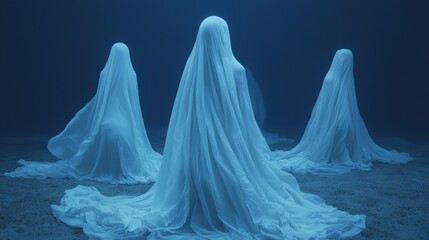 Obraz premium Ethereal Figures Shrouded in Blue Light and Flowing Fabrics