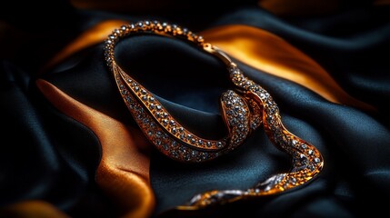 Fototapeta premium Luxury Diamond Necklace on Silk: A Golden and Dark Teal Elegance