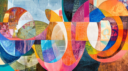 Fototapeta premium Intricate Abstract Collage Showcasing Vibrant Colors and Detailed Pencil Work in a Dynamic Composition. Generative AI