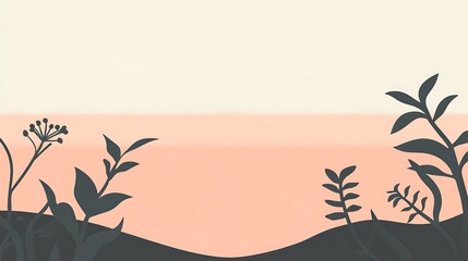 Silhouettes of Plants Against a Peach Background