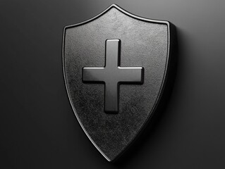 Cross on a shield emblem, symbol of protection and faith.