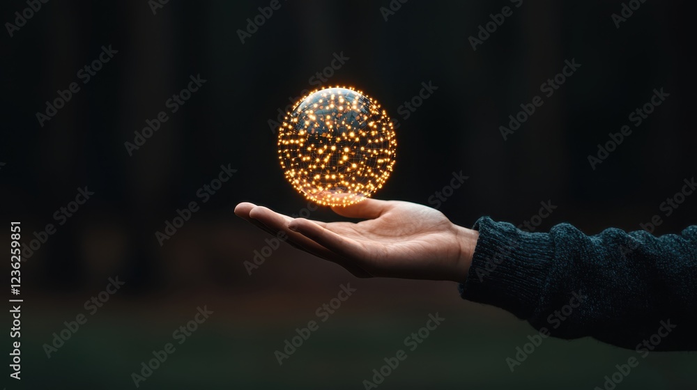 Poster radiant potential glowing luminous orb resting in the palm of an outstretched hand symbolizing the b