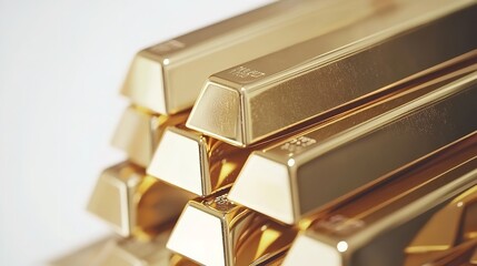 A bunch of stacks of solid gold bars. Background of wealth and precious metals, investment in gold.