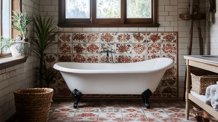Elegant Vintage Bathtub in Cozy Bathroom with Natural Light