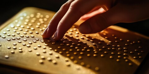Person using braille book with their hand.