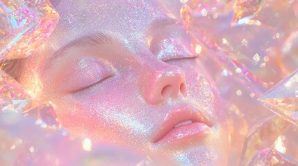 Obraz premium Ethereal Beauty Surrounded by Shimmering Crystals and Light Reflections