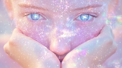 Thoughtful Young Person Resting Chin on Hands with Enigmatic Stare