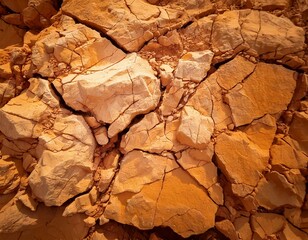 Fototapeta premium Dry and cracked desert stone texture, earthy orange and beige tones, rough and rugged surface, arid landscape feel.