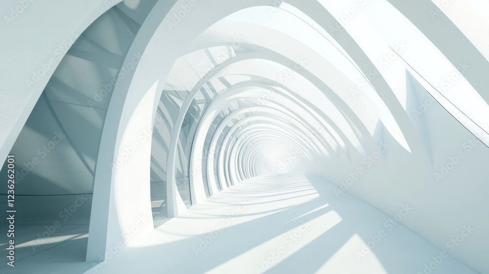 Poster futuristic white architecture with curved patterns and abstract design