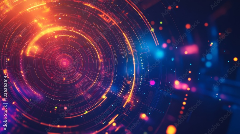 Poster abstract digital circuit background with colorful lights and patterns