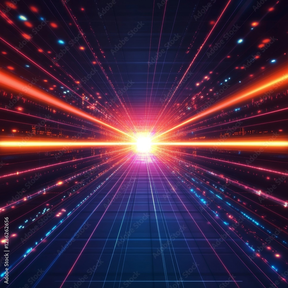 Poster dynamic light trails emitting from a central bright source