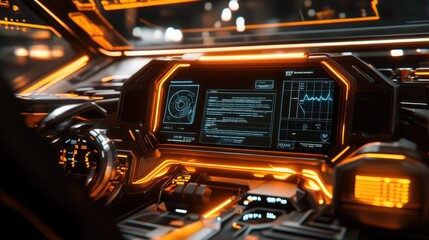A glowing futuristic interface with dynamic holographic data, seamless charts, and advanced progress indicators