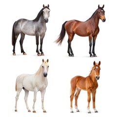 Obraz premium Set of four different horses on a white background