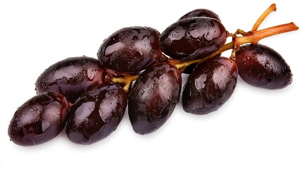 Fresh and Juicy Dark Purple Grapes with Water Droplets on White Background