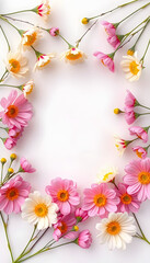 Flowers spring composition. Frame made of mimosa flowers on white background. Easter, Women's day concept. banner, collage style. isolated with white shades