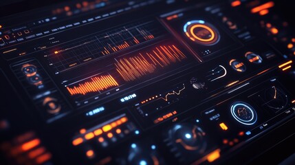 Obraz premium A sleek holographic interface displaying glowing graphs, charts, and data streams in a futuristic digital design