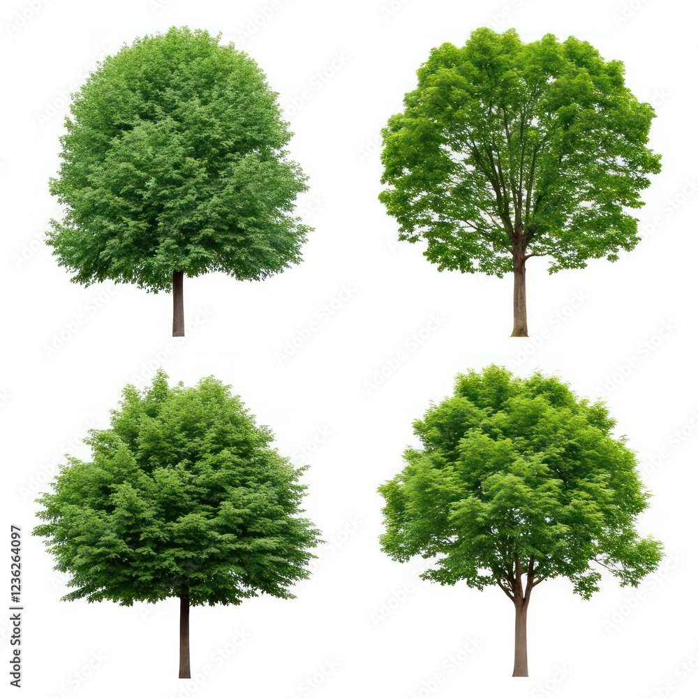 Poster set of four different trees on a white background