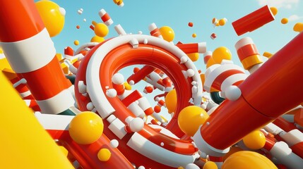 Abstract colorful shapes in a dynamic 3D environment filled with energy