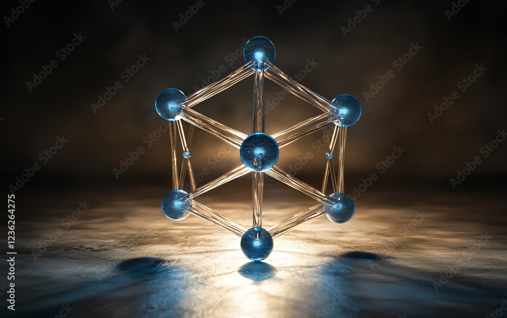 Poster illuminated glass cube molecular structure.