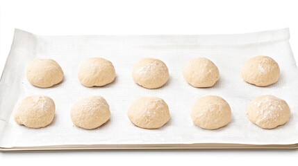Freshly Made Dough Balls Ready for Baking on a Preparation Tray