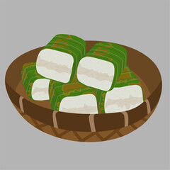 Stacked Rice Cakes Wrapped in Green Leaves