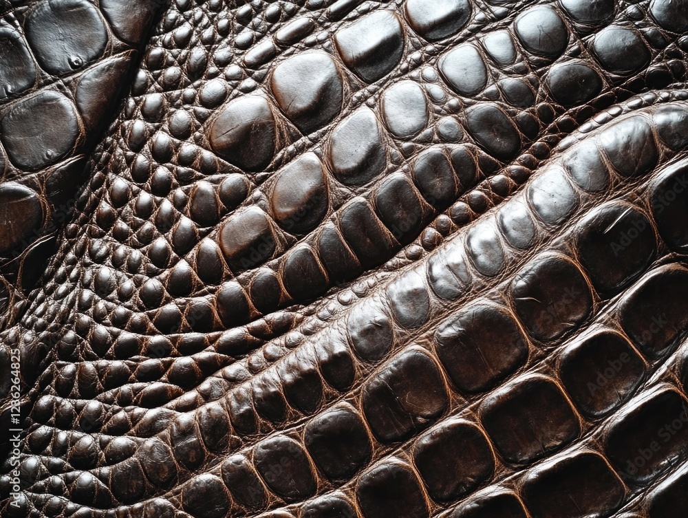 Poster close-up of alligator hide with a textured surface and scales.
