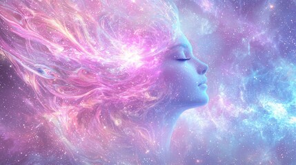 Fototapeta premium Cosmic Waves of Colorful Hair Forming Mystical Shapes in Space