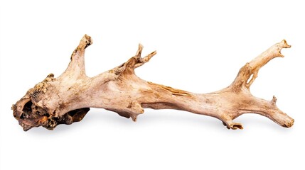 Fototapeta premium Unique Natural Driftwood Piece on White Background for Decoration
