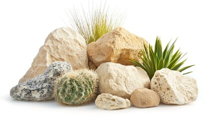 Collection of Various Natural Stones and Succulent Plants on Display