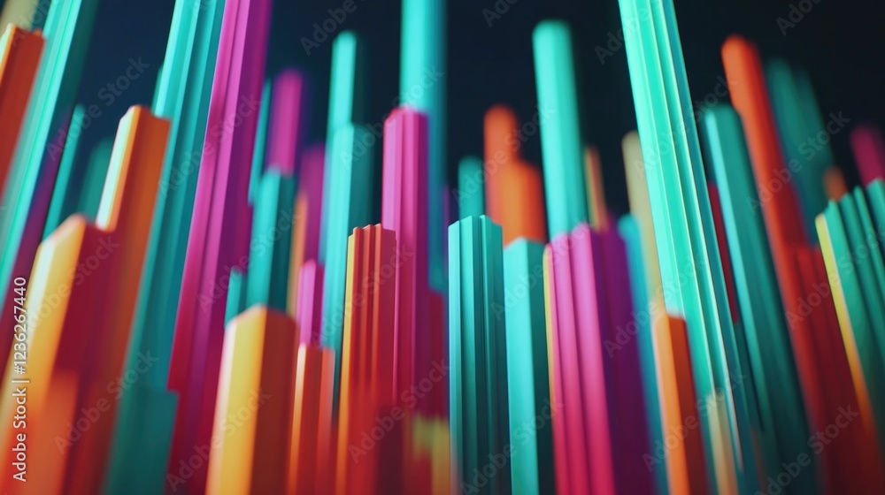 Poster colorful bar graph with neon highlights against a dark background, symbolizing data analysis and vis